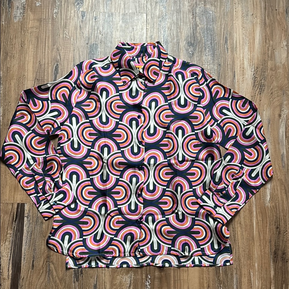 Villa Gallo Pink/Orange Printed Button Down Blouse